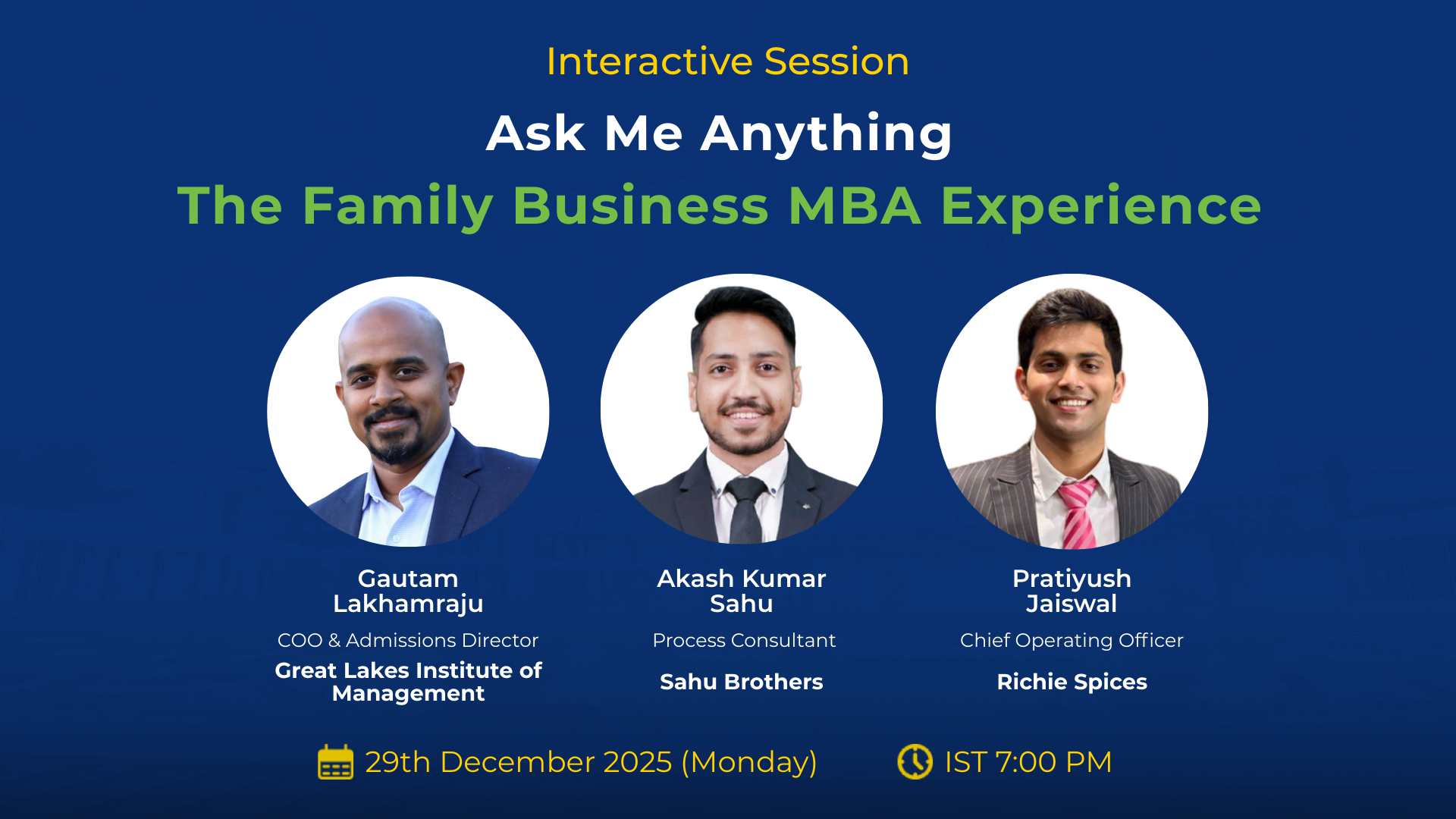 Join us for an insightful session with Great Lakes FBE Students